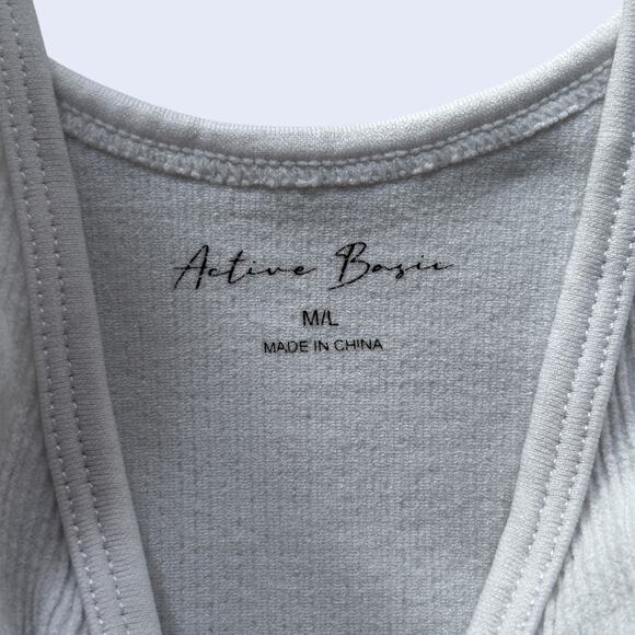 Active Basic ribbed seamless V-neck tank gray fitted stretch M/L y2k minimalist - Picture 3 of 5